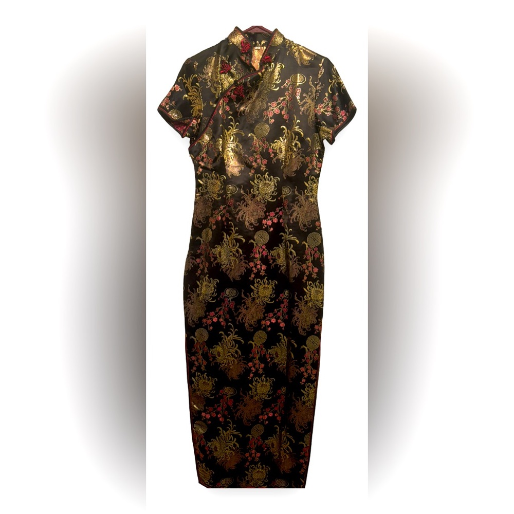 BRAND NEW silk long Qipao FLORAL DRESS SIZE (14)